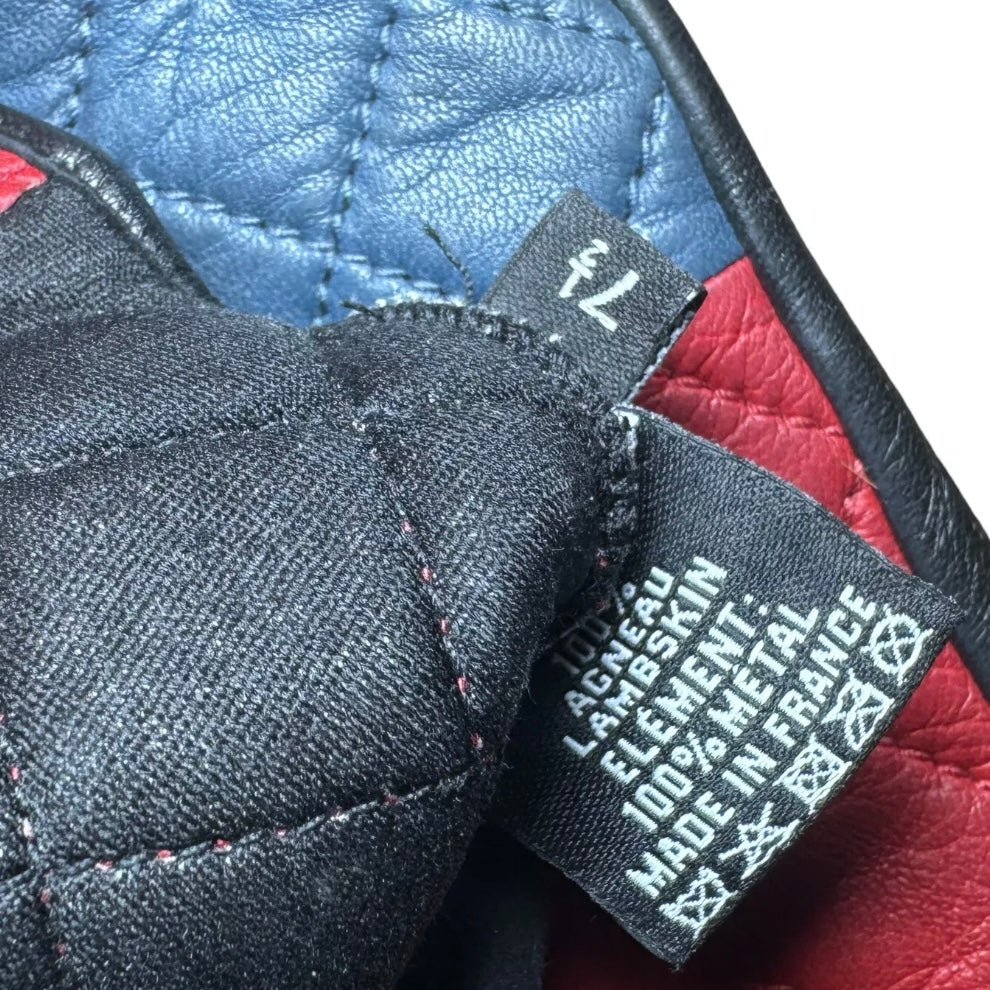 CHANEL QUILTED RED BLUE BLACK CC TURNLOCK FINGERLESS LAMBSKIN GLOVES