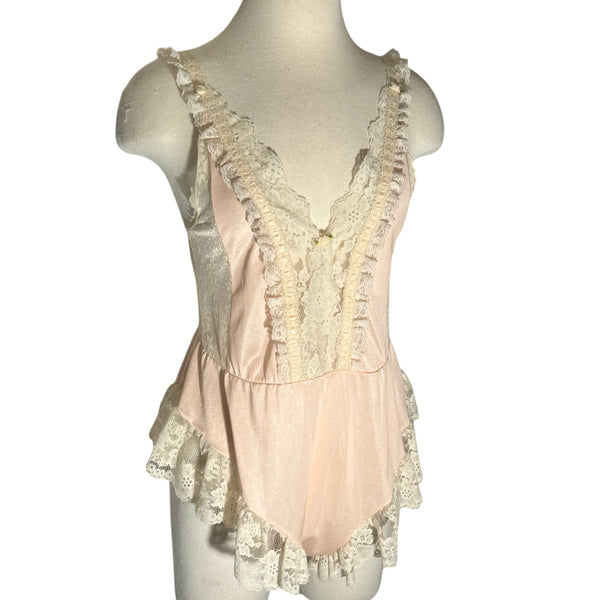 1980s LACE BABY PINK LINGERIE PLAYSUIT