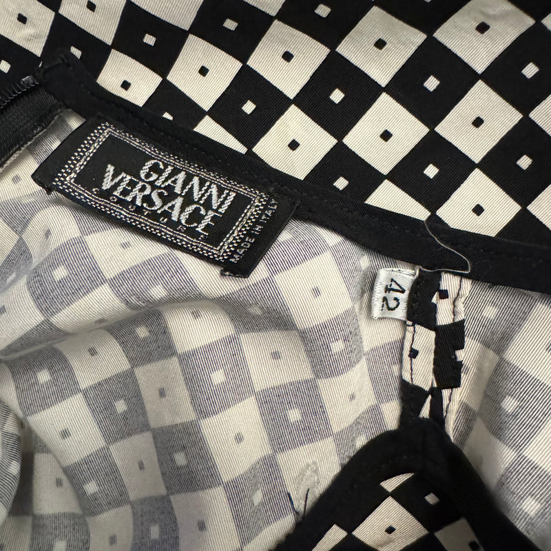 80s GIANNI VERSACE SILK CHECKERBOARD BLACK WHITE TANK