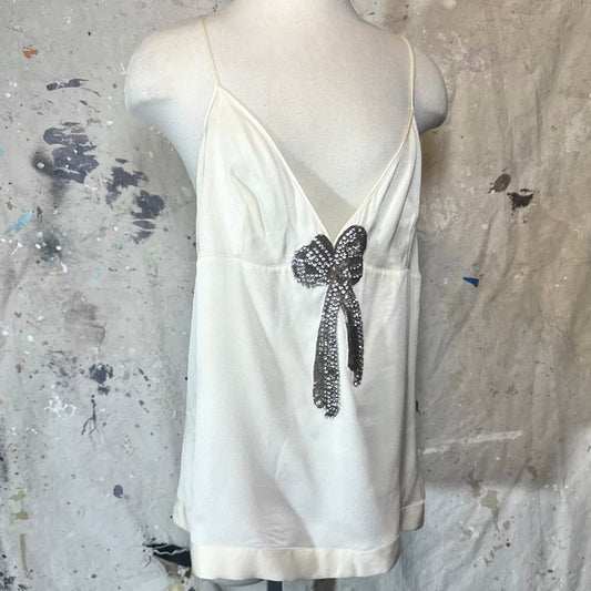2007 ALEXANDER MCQUEEN SILK RHINESTONE SEQUIN BOW TANK