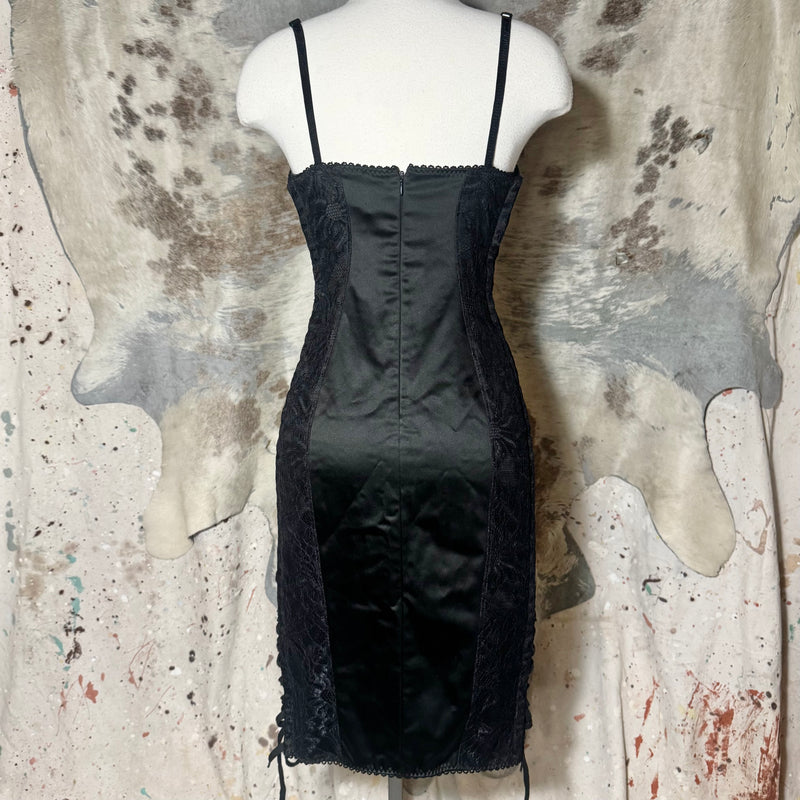 2000s DOLCE & GABBANA LACE SATIN CORSET SIDE LACING DRESS