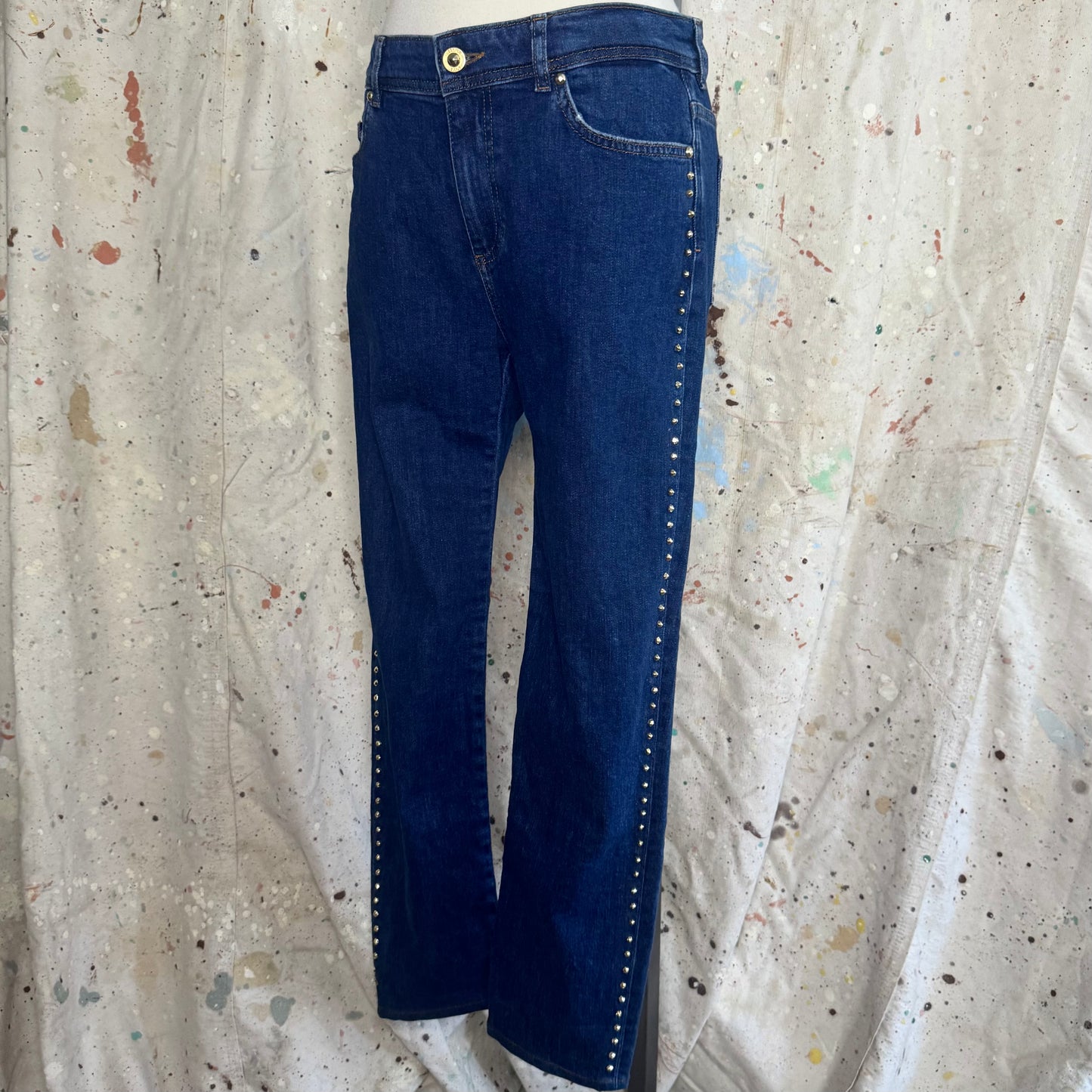 2000s VERSACE JEANS GOLD SIDE STUDDED BLUE JEANS
