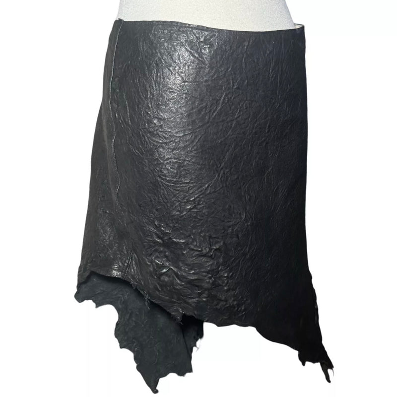 1990s Raw Hem Leather Asymmetrical leather Skirt