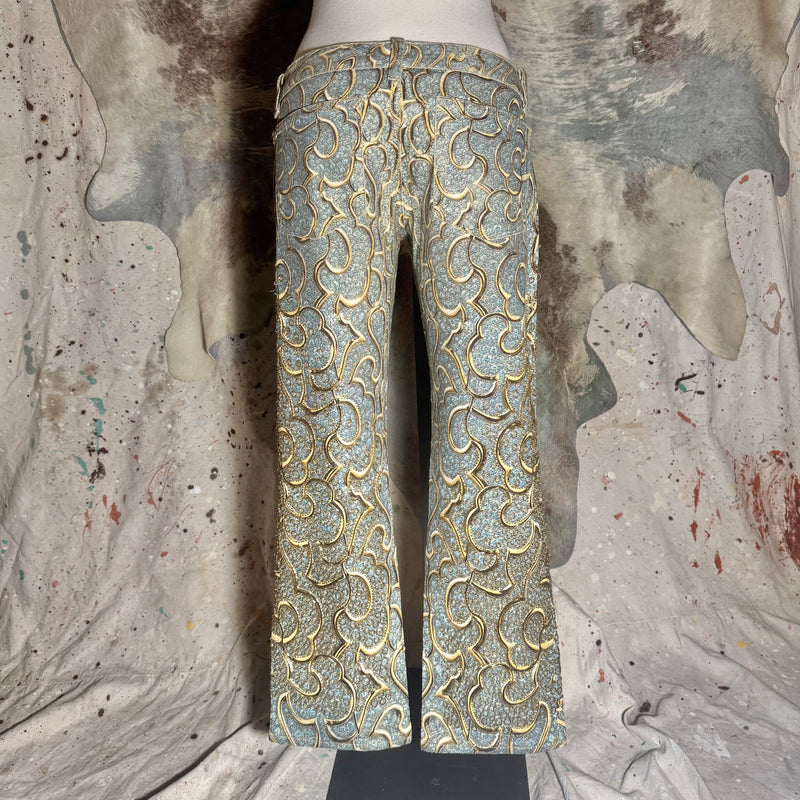 ROBERTO CAVALLI SS 2000 CAMPAIGN BEADED BLUE / GOLD PANTS