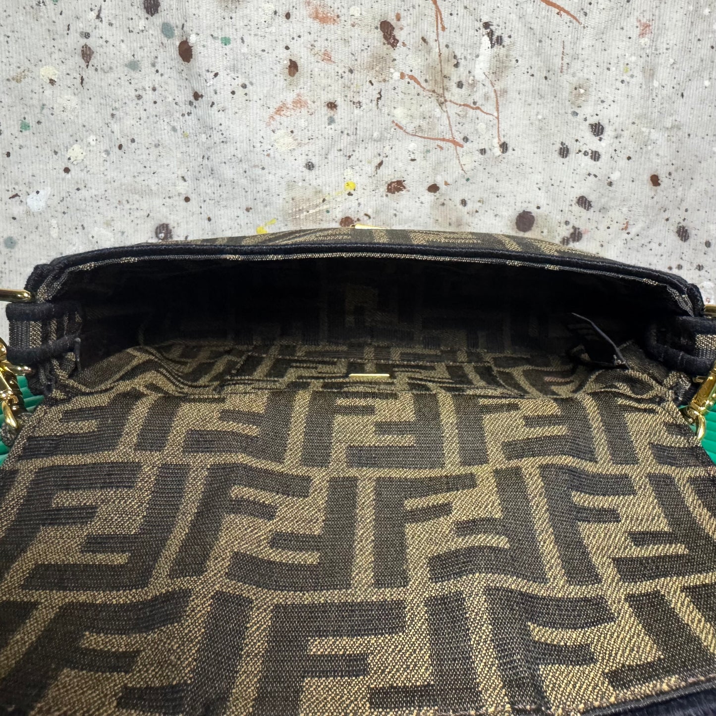 FENDI MINI BROWN FF MONOGRAM JACQUARD BAGUETTE