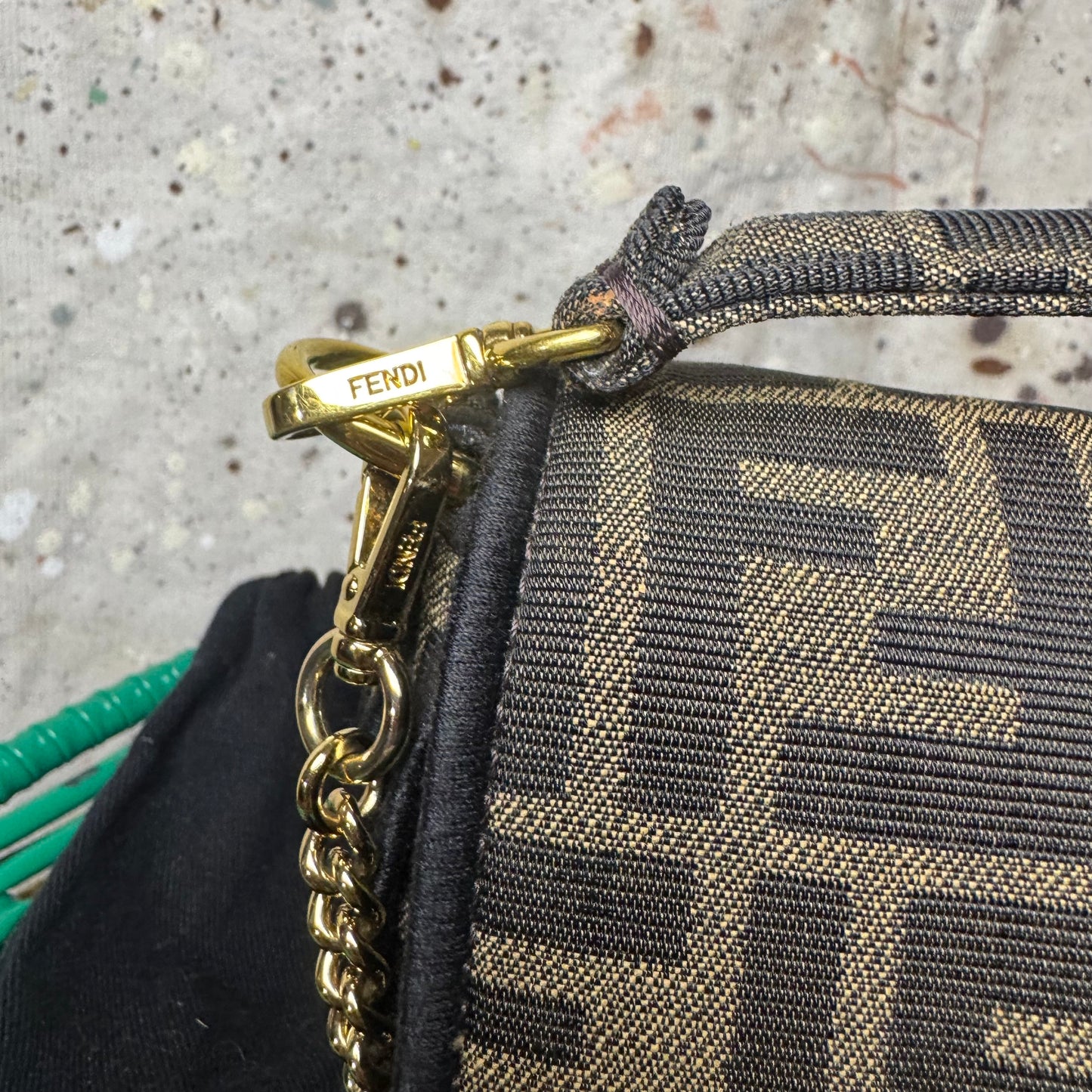 FENDI MINI BROWN FF MONOGRAM JACQUARD BAGUETTE