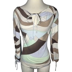 2000s EMILIO PUCCI ALL OVER PRINT KEYHOLE TIE LONG SLEEVE TOP