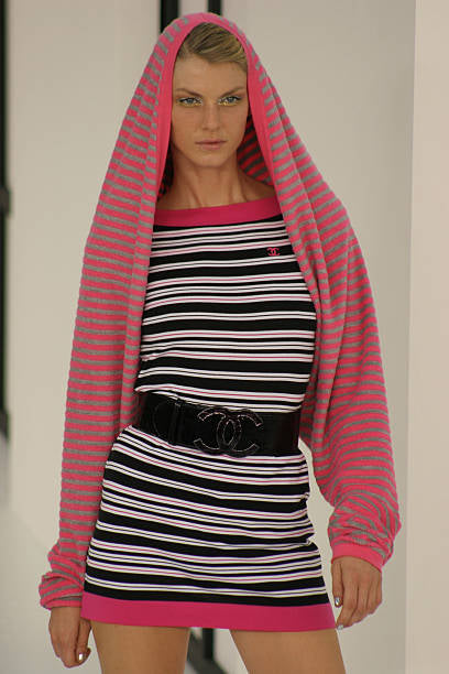 2007 RUNWAY CHANEL STRIPE LOGO EMBROIDERED DRESS