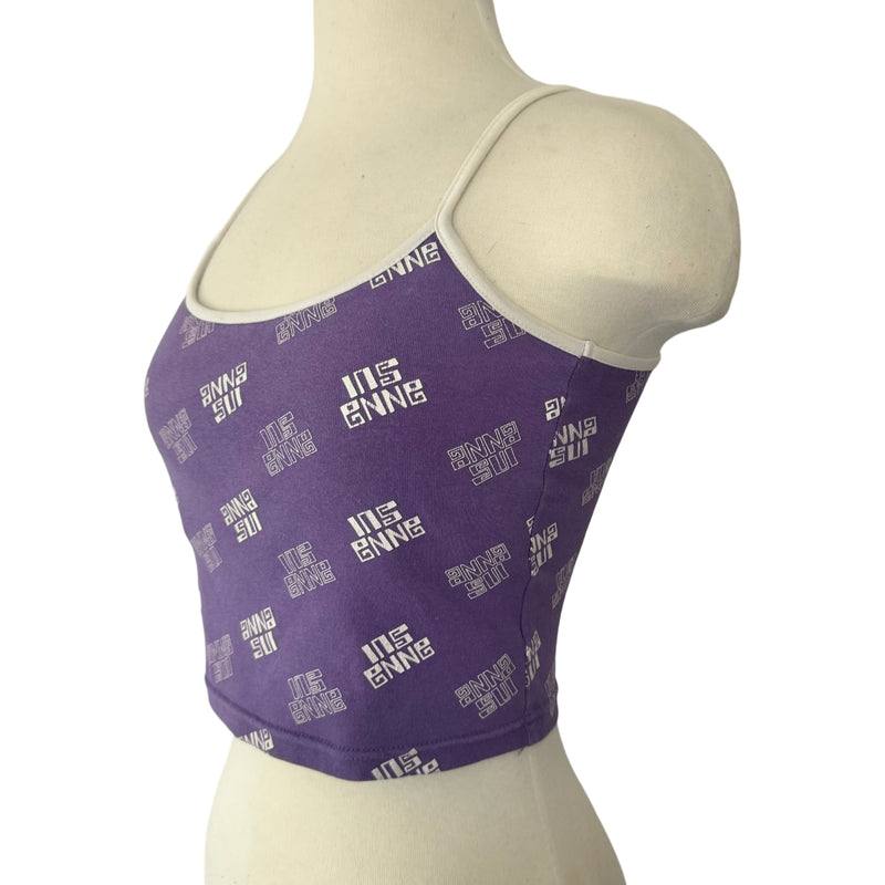 90s Anna Sui All over Logo Print purple Tank