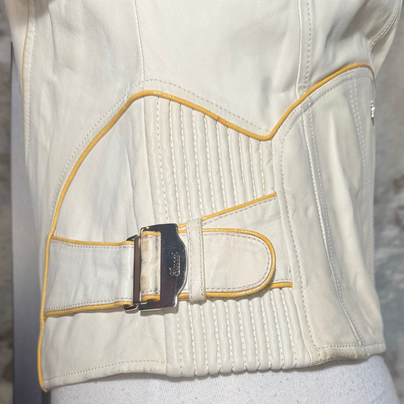 2000s GUCCI IVORY LEATHER MOTORCYCLE BUCKLE JACKET