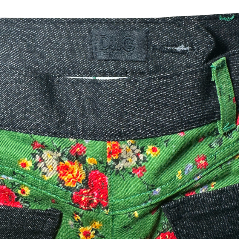 FW 1999 D&G FLORAL DENIM REVERSE CAPRI PANTS