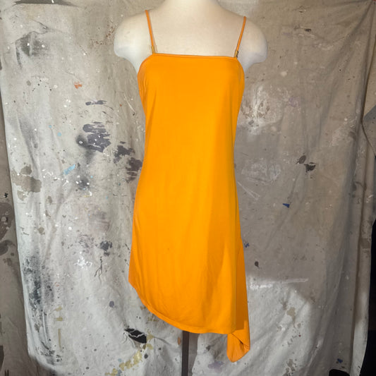 VERSACE 1996 ORANGE SPAGHETTI STRAP ASYMMETRICAL DRESS