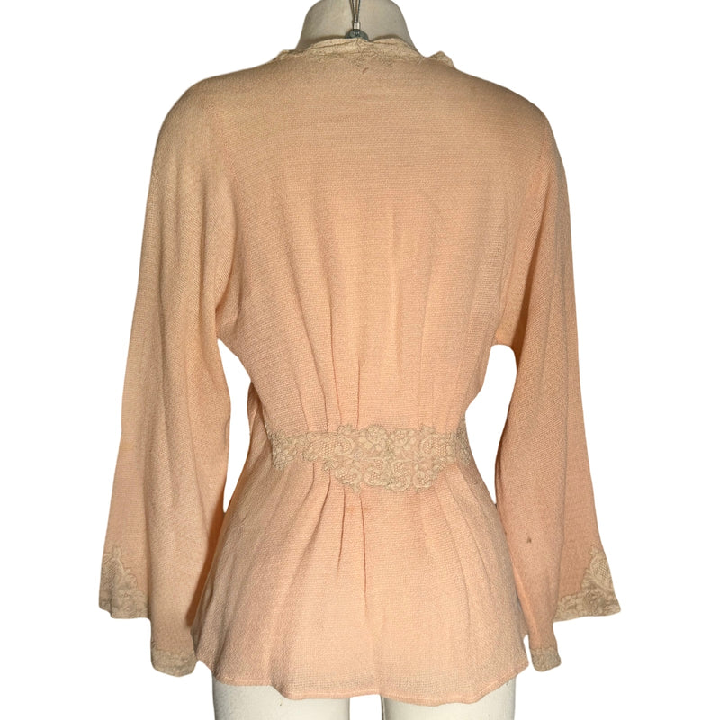 1950s KNIT LACE TIE FRONT CARDIGAN