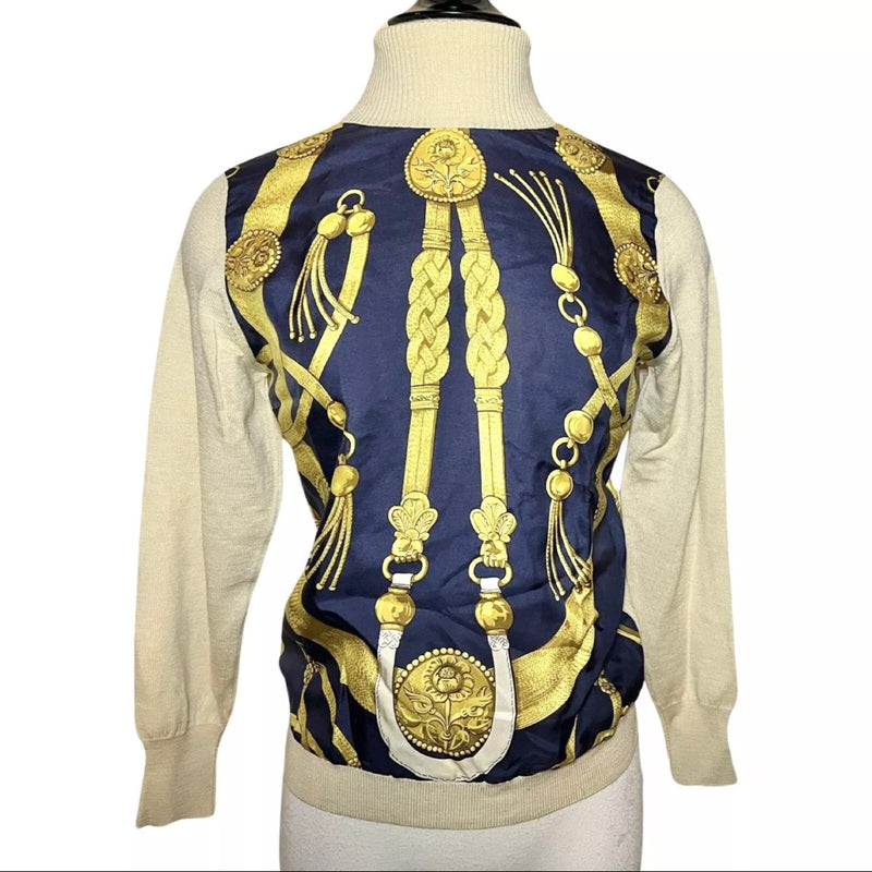 HERMES 1960s MEDALLION ROPE NAVY GOLD TURTLENECK SWEATER