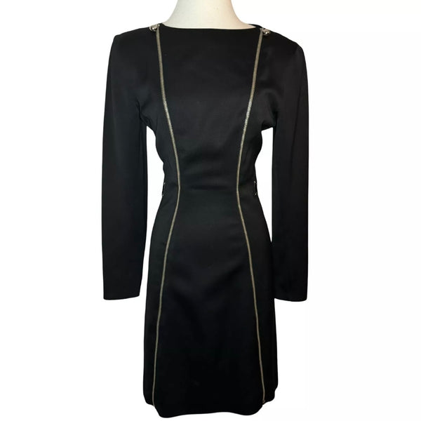 80s CLAUDE MONTANA DOUBLE FRONT ZIPPER LONG SLEEVE DRESS