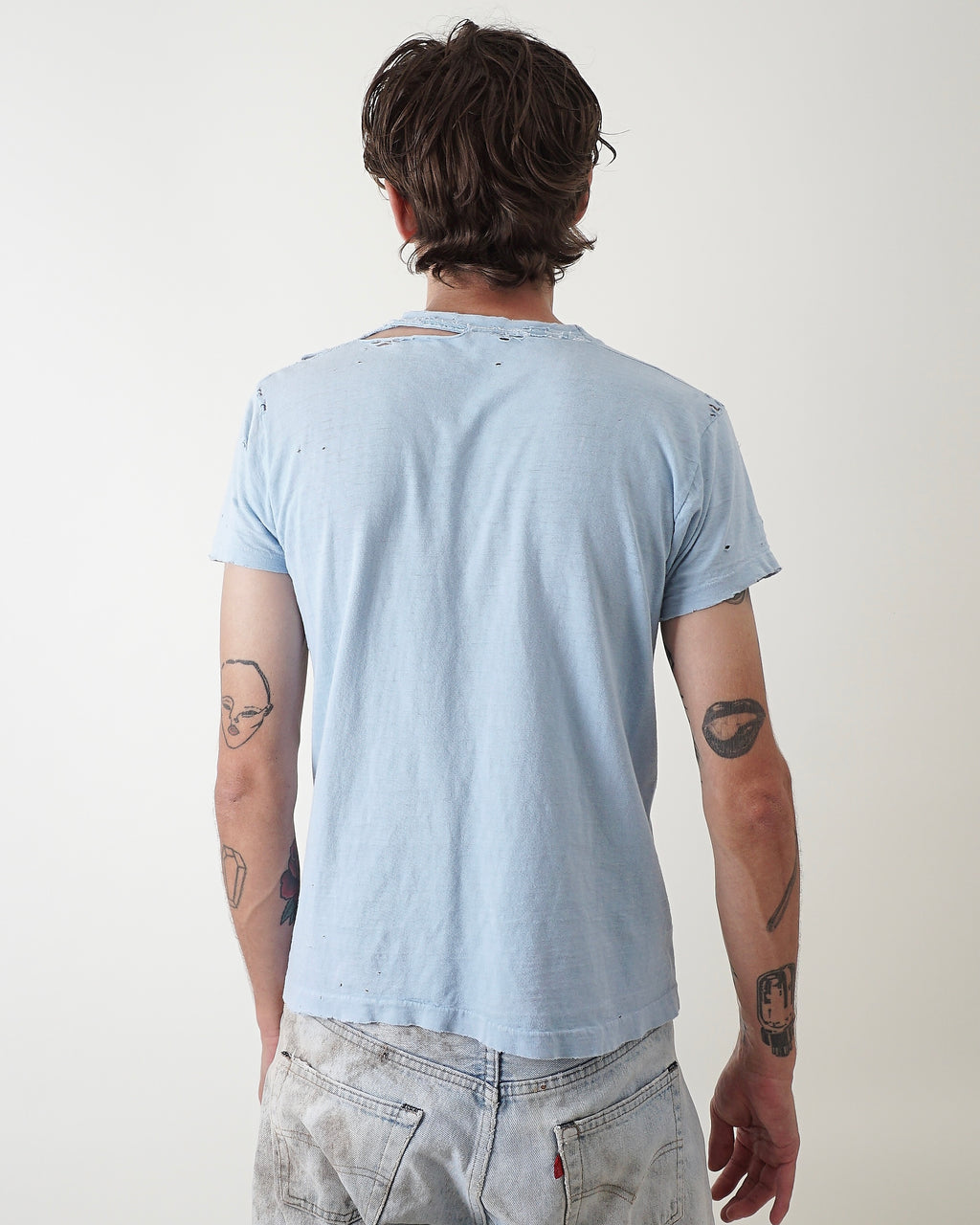 1950s Baby Blue Distressed Pocket Tee