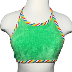 70s Green Towel Rainbow Trim Barbie Halter Top