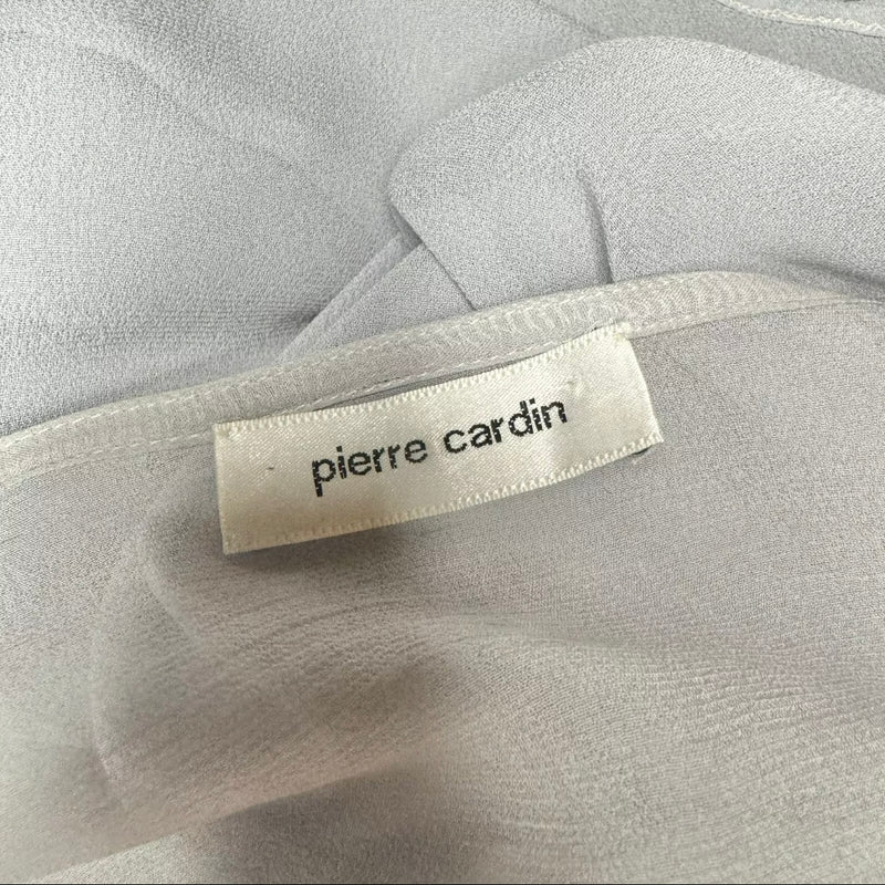 VINTAGE 1990s PIERRE CARDIN BUTTON SHEER BABY BLUE BLOUSE