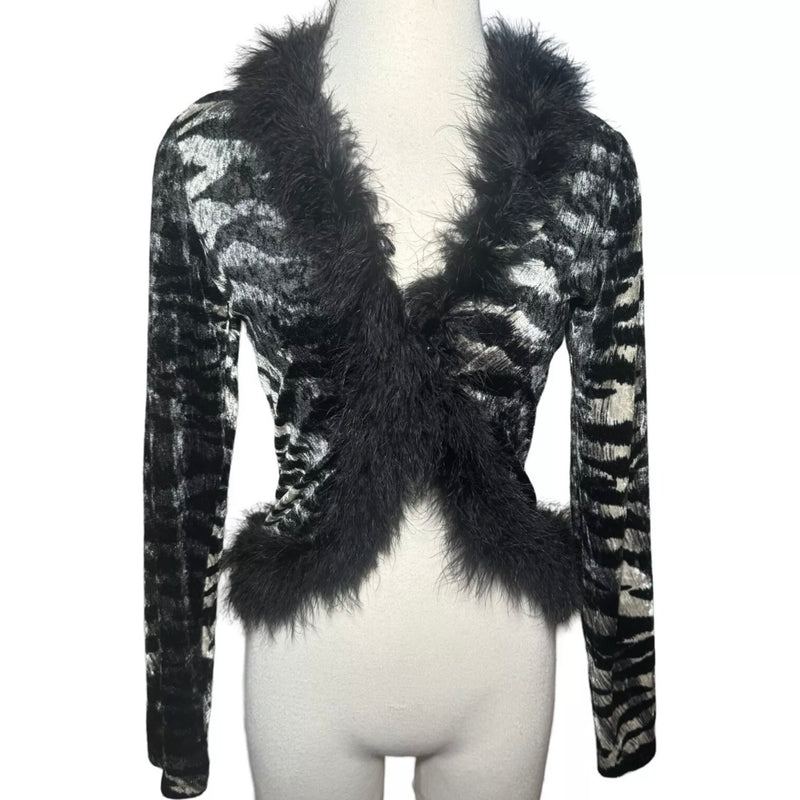 1990s Zebra & Feather Cardigan Lorena Conti Paris