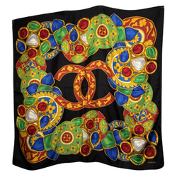 CHANEL 80s / 90s BOJOU MOTIF GRIPOIX CC LOGO SILK SCARF VINTAGE