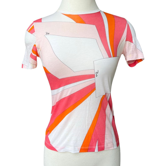 PUCCI 2000s PINK & ORANGE T SHIRT GEOMETRIC