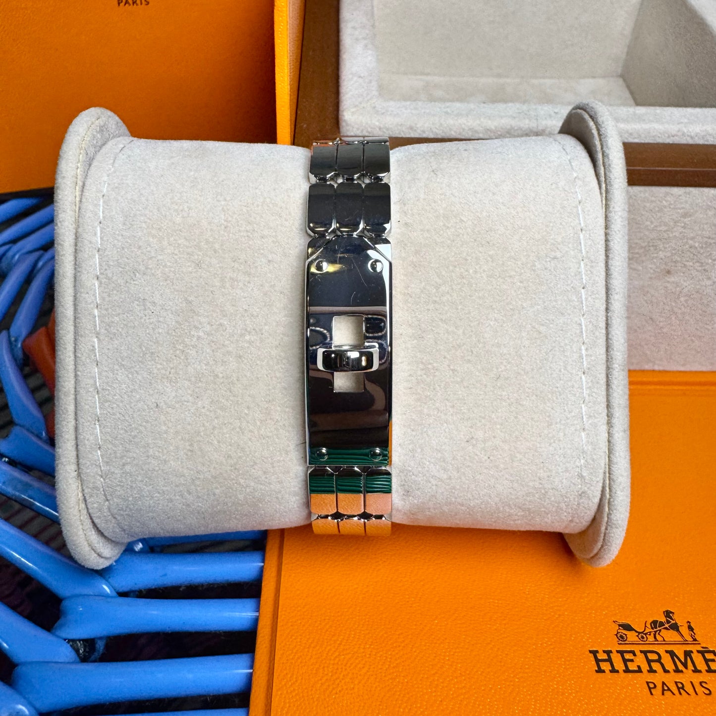 HERMES STAINLESS SILVER KELLY WATCH LINK BRACELET