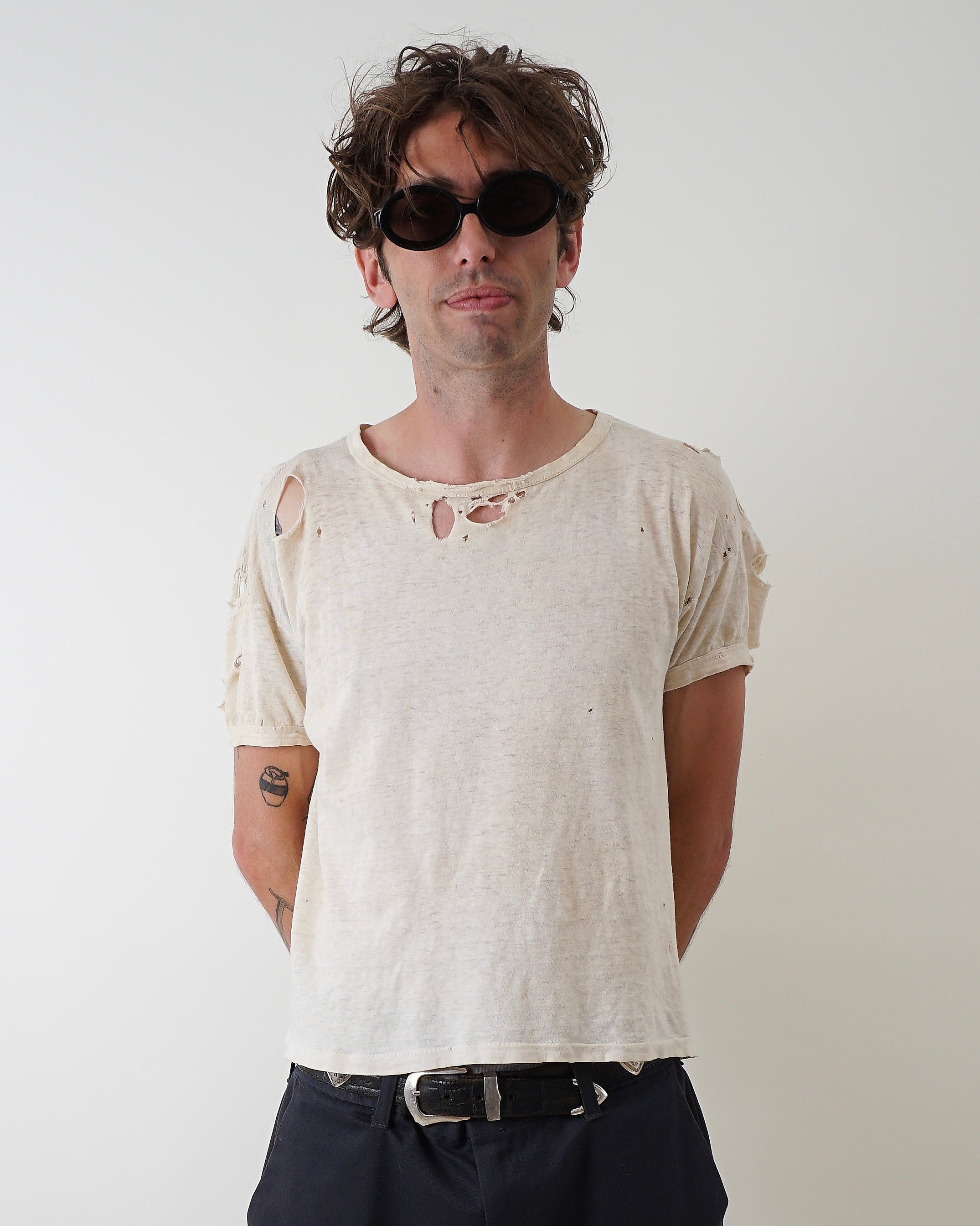 1930s White Distressed Tee