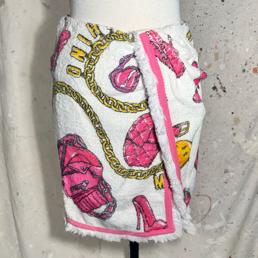 MOSCHINO COUTURE 2015 RUNWAY TERRY TOWEL WRAP PRINTED SKIRT