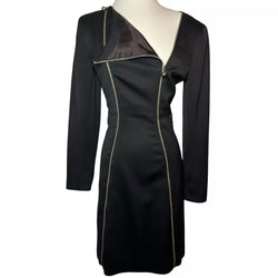 80s CLAUDE MONTANA DOUBLE FRONT ZIPPER LONG SLEEVE DRESS