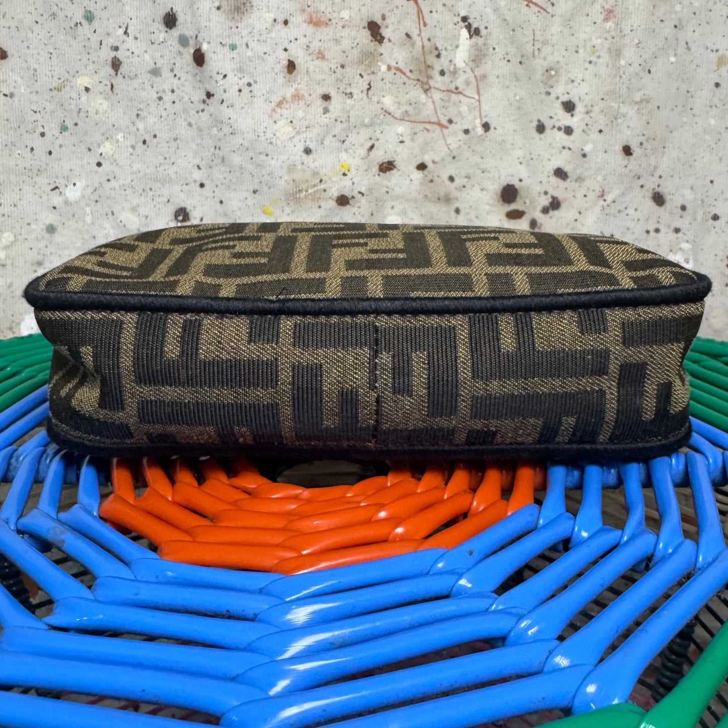 FENDI MINI BROWN FF MONOGRAM JACQUARD BAGUETTE