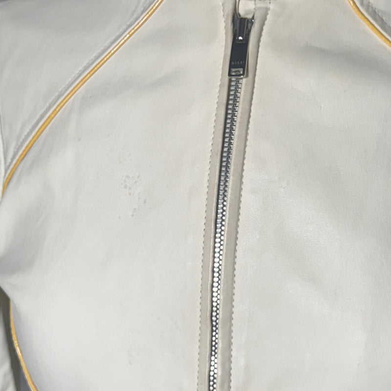 2000s GUCCI IVORY LEATHER MOTORCYCLE BUCKLE JACKET