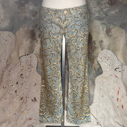 ROBERTO CAVALLI SS 2000 CAMPAIGN BEADED BLUE / GOLD PANTS