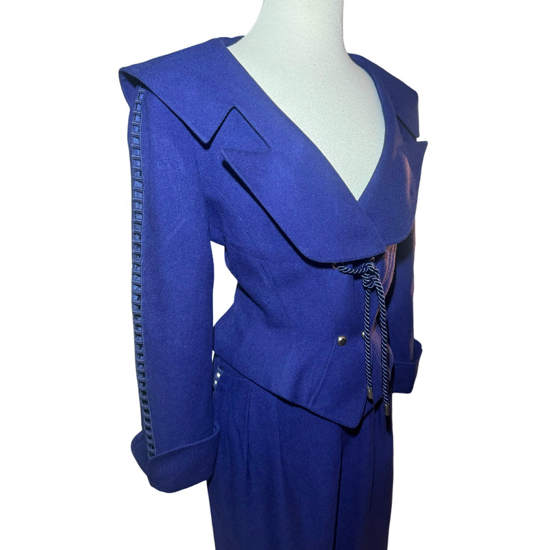 80s / 90s Thierry Mugler Blue Sailor Style Window Cut Out Suit