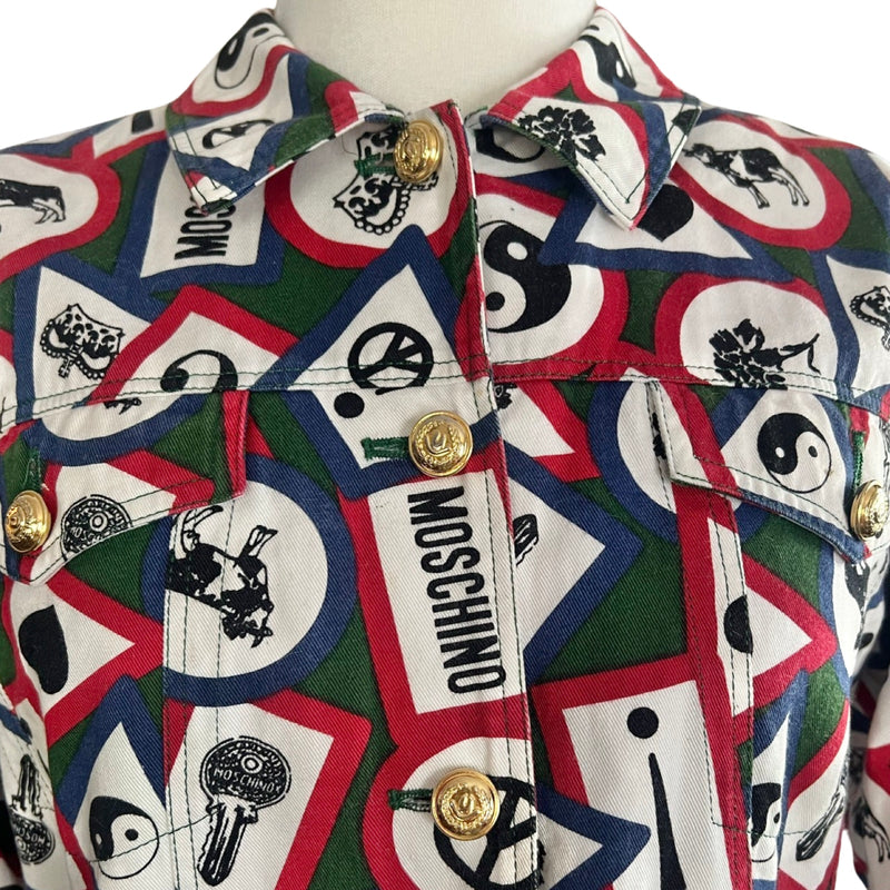 90S MOSCHINO ALL OVER PRINT DENIM JACKET