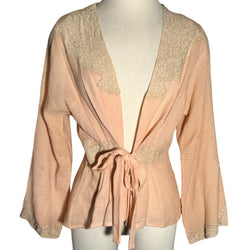 1950s KNIT LACE TIE FRONT CARDIGAN