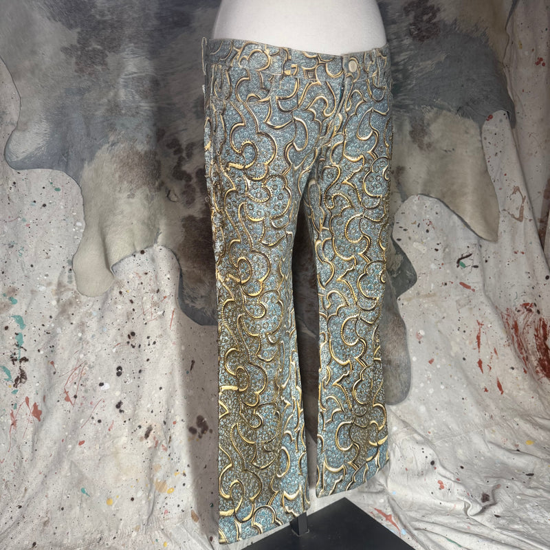 ROBERTO CAVALLI SS 2000 CAMPAIGN BEADED BLUE / GOLD PANTS