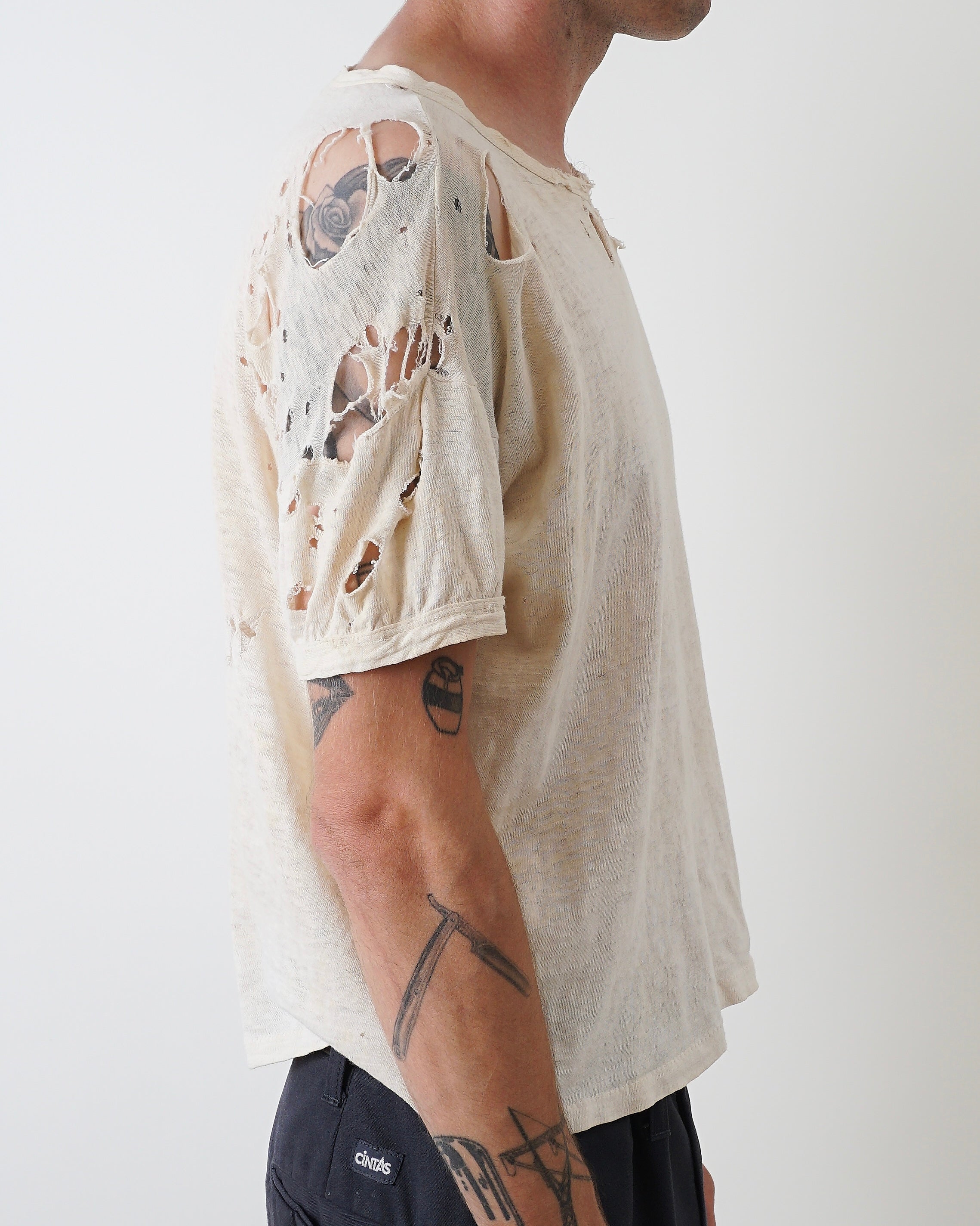 1930s White Distressed Tee