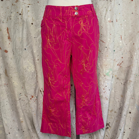 2000s VERSACE SPORT FLORAL EMBROIDERED PINK CAPRI PANTS