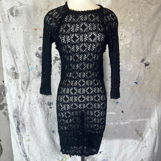 ISABEL MARANT BLACK CROCHET 3/4 SLEEVE DRESS
