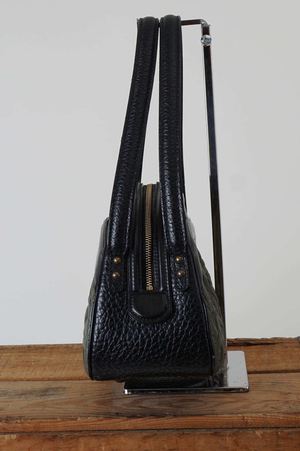 2005 KLARA VIENNA BLACK & OLIVE QUILTED MONOGRAM LAMBSKIN BOWLER HANDBAG