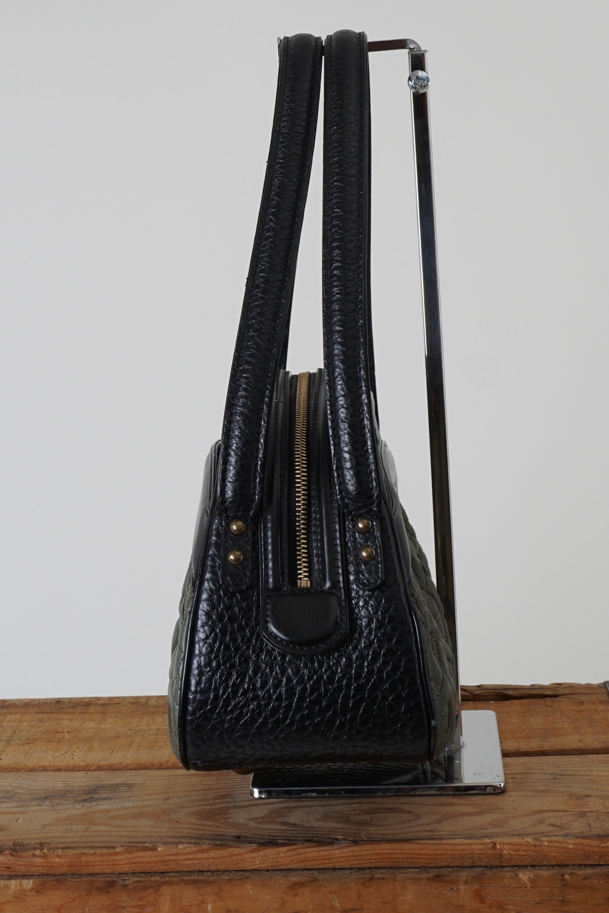 2005 KLARA VIENNA BLACK & OLIVE QUILTED MONOGRAM LAMBSKIN BOWLER HANDBAG