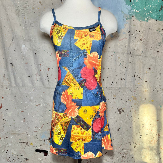 1990's Versace Trompe-Loeil Printed Denim Dress