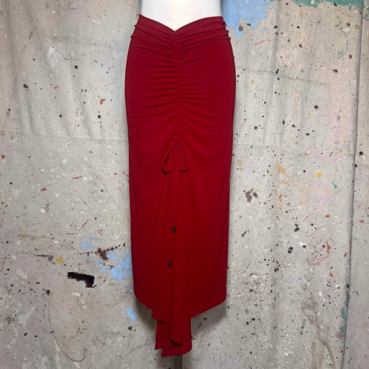 Burgundy Plein Sud Ruched Asymmetrical Midi Skirt