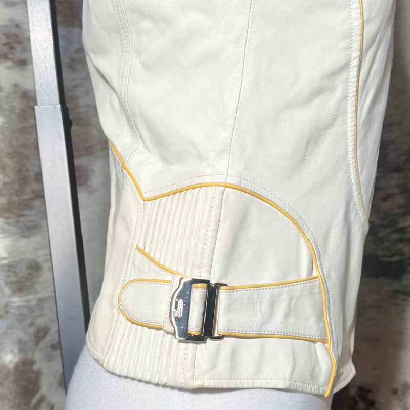 2000s GUCCI IVORY LEATHER MOTORCYCLE BUCKLE JACKET