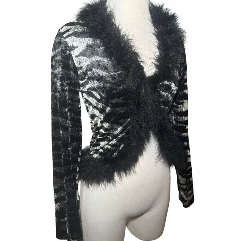 1990s Zebra & Feather Cardigan Lorena Conti Paris