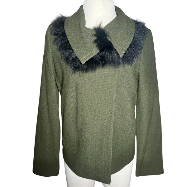 ST. JOHN COLLECTION OLIVE GREEN FEATHER JACKET