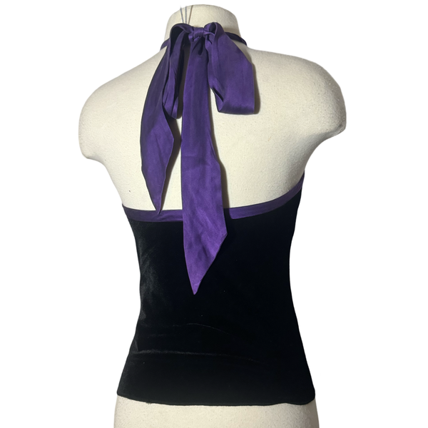 1990s RALPH LAUREN BLACK / PURPLE TIE HALTER TOP