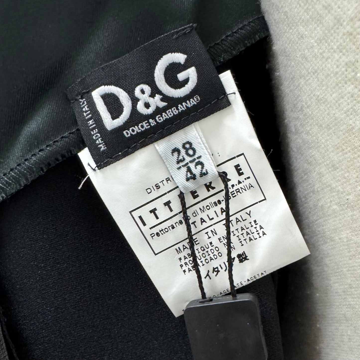 2000s DEADSTOCK D&G DOLCE & GABBANA SATIN BLACK LACE TRIM FITTED MIDI DRESS