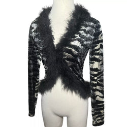 1990s Zebra & Feather Cardigan Lorena Conti Paris