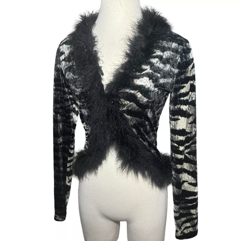 1990s Zebra & Feather Cardigan Lorena Conti Paris